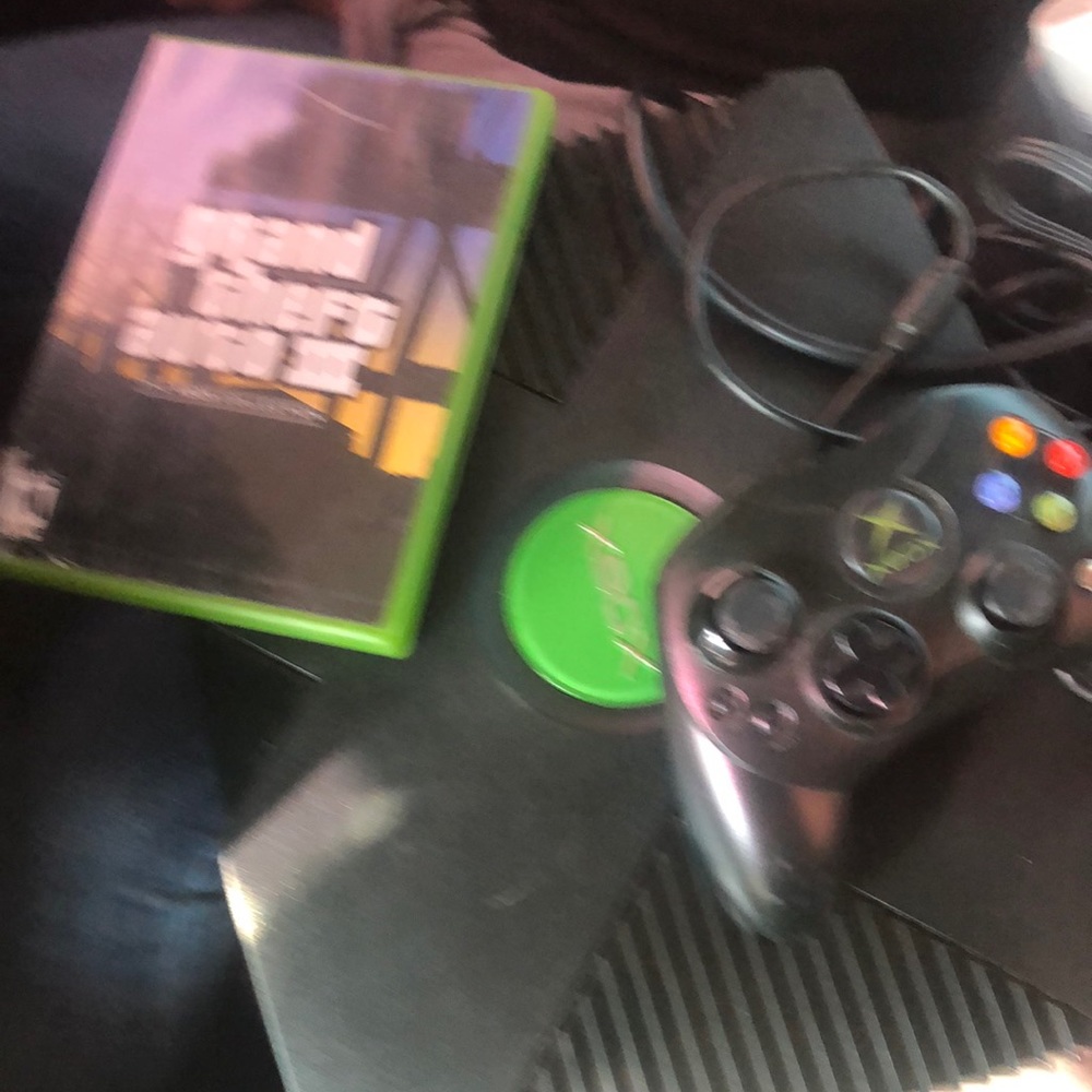 Xbox all black with one game one controller n all the wires
